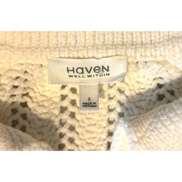 NWOT Haven Well Within Open Stitch Johnny Collar Sweater, White, Sz S - Picture 4 of 5